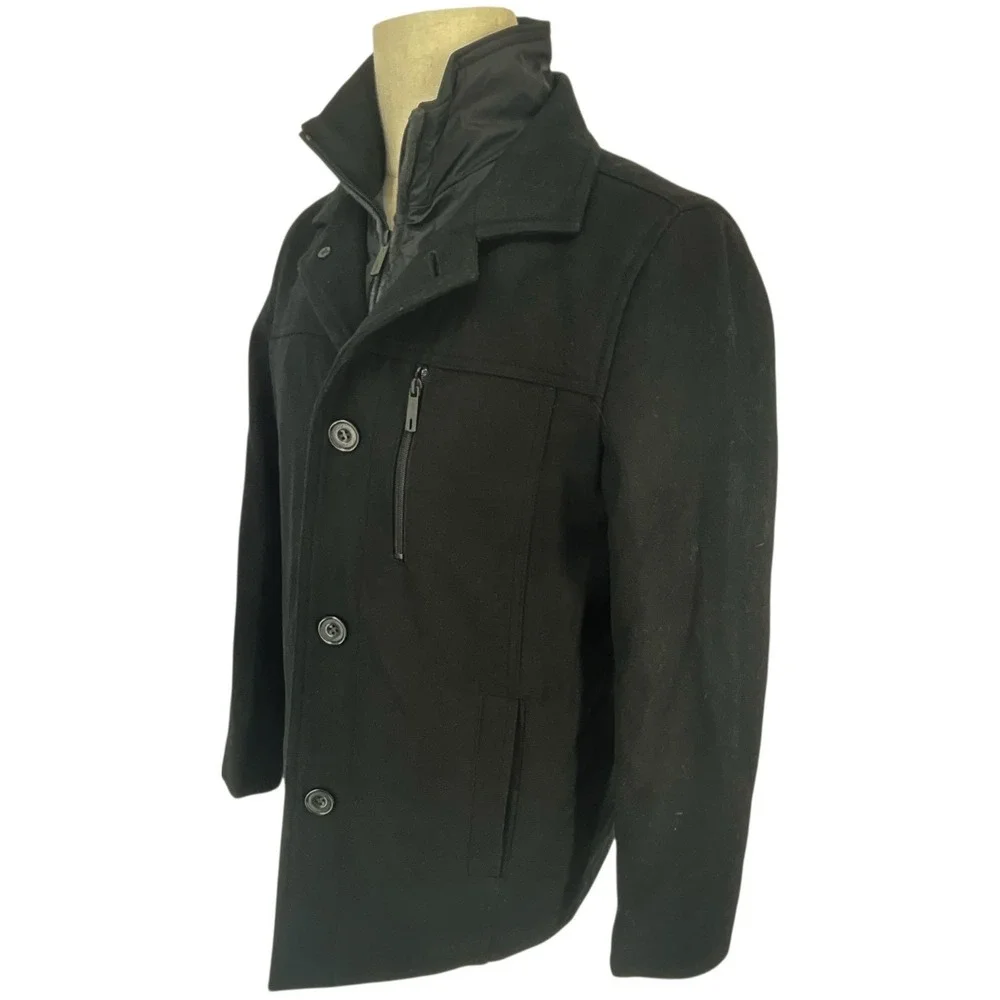Kenneth Cole New York Mens Black Wool 2-in-1 Poly‎ Puffer Liner Car Coat Sz S